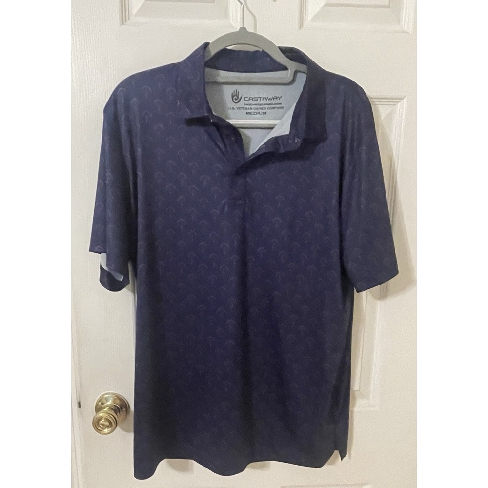 Castaway Polo Shirt Mens Medium Blue Short Sleeve Golf Performance